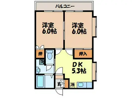 フレイグランス本原(2DK/2階)の間取り写真