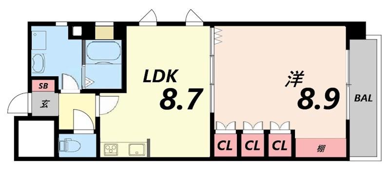 サクラメント駅南大路(1LDK/4階)の間取り写真