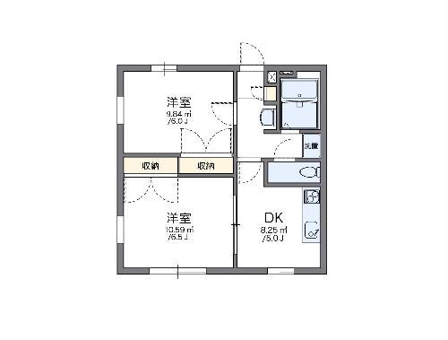 レオパレスOZ-2(2DK/1階)の間取り写真
