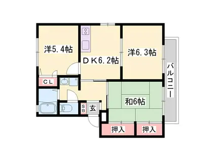 レガートIIA・B(3DK/2階)の間取り写真