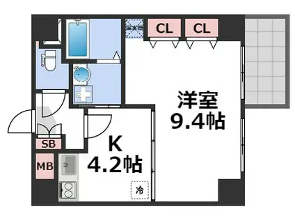 WILL DO堺筋本町(1DK/10階)の間取り写真