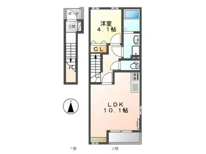 グランドスウェルーB(1LDK/2階)の間取り写真