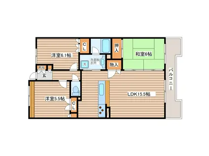 東仙台六番館(3LDK/1階)の間取り写真