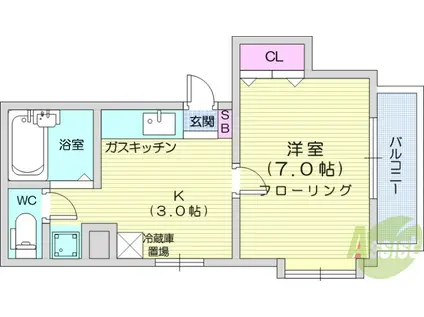 カーサーフサノウ(1K/1階)の間取り写真