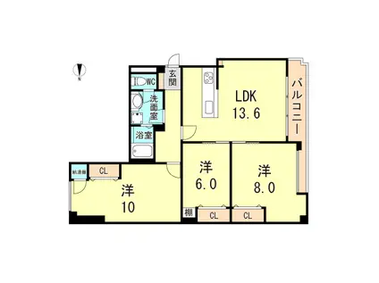 塚口さんさんタウン2番館(3LDK/14階)の間取り写真