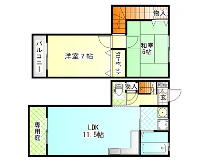 ロワイヤル(2LDK/1階)の間取り写真