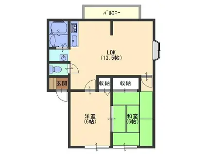 サンビレッジリバーハイムC棟(2LDK/1階)の間取り写真