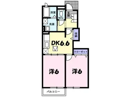 ル・ユニヴェールA(2DK/1階)の間取り写真
