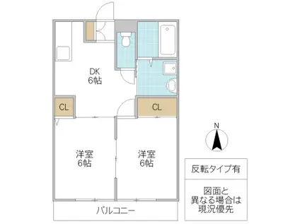 オリエンタルコート(2DK/1階)の間取り写真