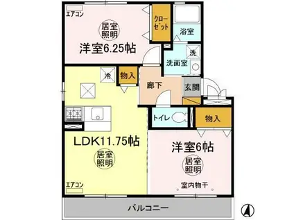 ＪＲ常磐線 水戸駅 バス乗車時間：34分 最寄りバス停で下車 徒歩4分 3階建 築19年(2LDK/1階)の間取り写真