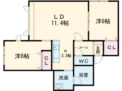 ＪＲ宗谷本線 士別駅 徒歩6分 2階建 築19年(2LDK/2階)の間取り写真