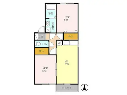 フラワーレジデンスフォレスト(2DK/2階)の間取り写真