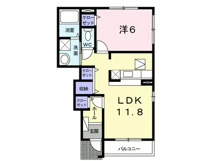 WHITE(1LDK/1階)の間取り写真