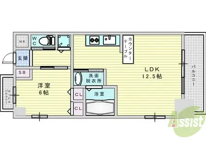 スプランディッド新大阪キャトル(1LDK/10階)の間取り写真