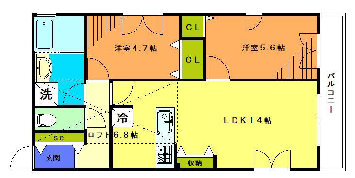 フォレストヒルズA棟(2LDK/2階)の間取り写真