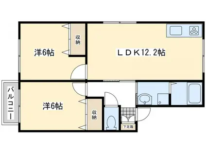 ヴァルト中尾II(2LDK/2階)の間取り写真