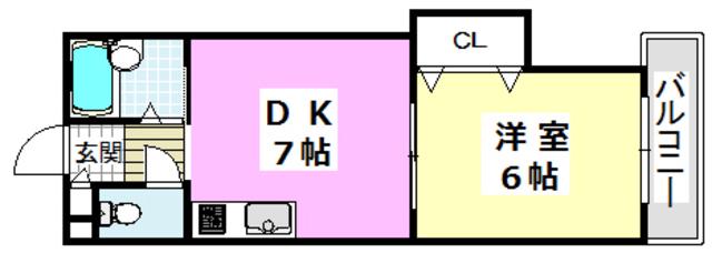 コーポ平尾(1DK/2階)の間取り写真