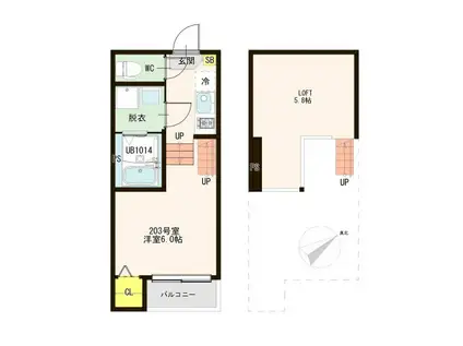 ハーモニーテラス葉山町B(1K/2階)の間取り写真