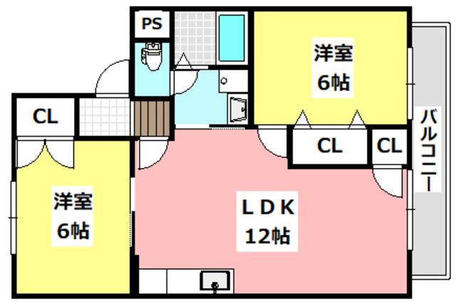 エレガンツァカーサ(2LDK/2階)の間取り写真
