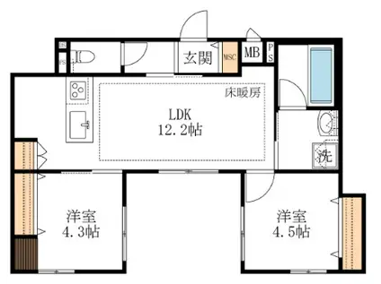 CIELOシエロ(2LDK/1階)の間取り写真