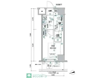 ヴァローレ松戸フィーロ(1K/8階)の間取り写真