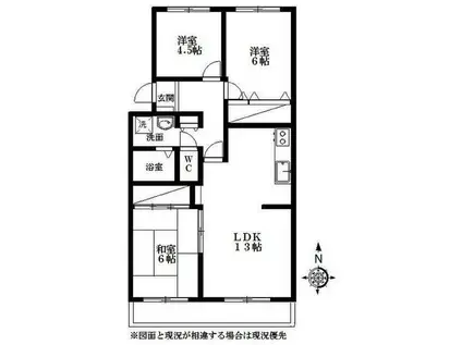 ヴィブレ若宮東(3LDK/4階)の間取り写真