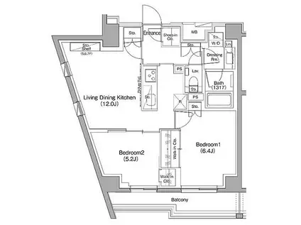 ザ・パークハビオ神泉(2LDK/2階)の間取り写真