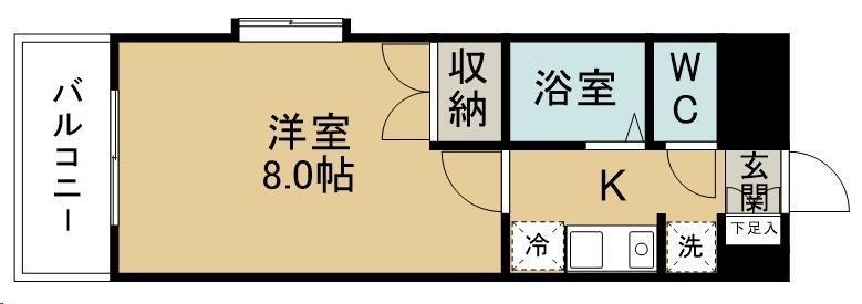 ロイヤルヒルズ片桐(1K/4階)の間取り写真