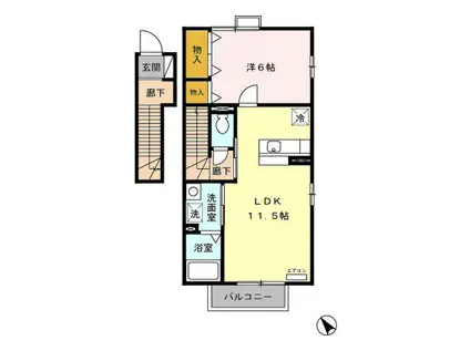 クレスト雅A棟(1LDK/2階)の間取り写真