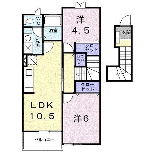 サウスウィンド(2LDK/2階)の間取り写真