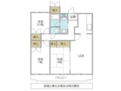 スパニッシュコート千波 B棟(3LDK/2階)の間取り写真