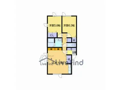 ドリーバーデンスミカワ(2LDK/2階)の間取り写真