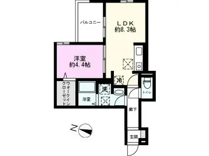 ノーブルヴィラ武蔵浦和(1LDK/2階)の間取り写真