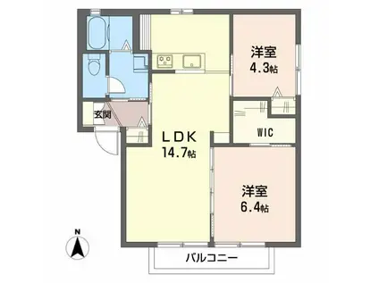 ドミール平井II C棟(2LDK/2階)の間取り写真