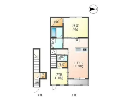 サンヴィレッジ(2LDK/2階)の間取り写真