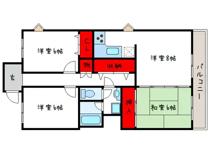 曙フラッツ(3LDK/1階)の間取り写真