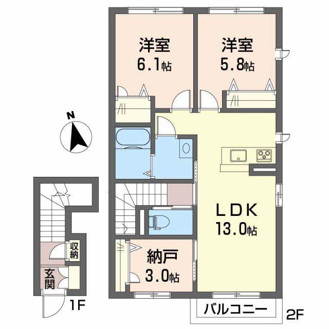 リラフォート西垣生(2LDK/2階)の間取り写真