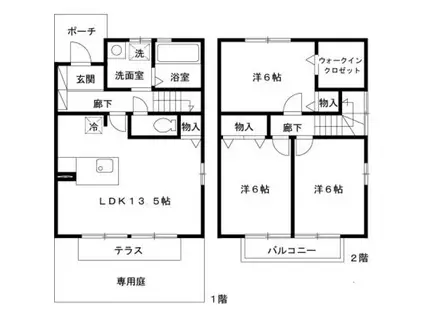 ロッシェ・コート D棟(3LDK/2階)の間取り写真