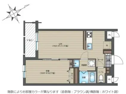 ホワイトムック(1LDK/3階)の間取り写真