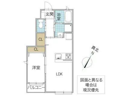 レーガベーネ袴塚(1LDK/1階)の間取り写真