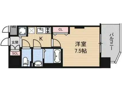 LUXE三国II(1K/4階)の間取り写真