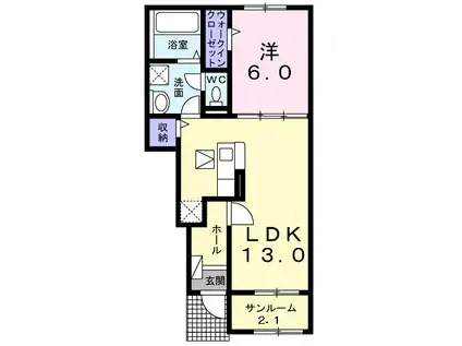 ア・サンテ・ロワンII B(1LDK/1階)の間取り写真