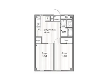 シュロスK(2DK/1階)の間取り写真