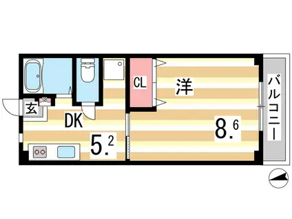 コフレ朝霧(1DK/1階)の間取り写真