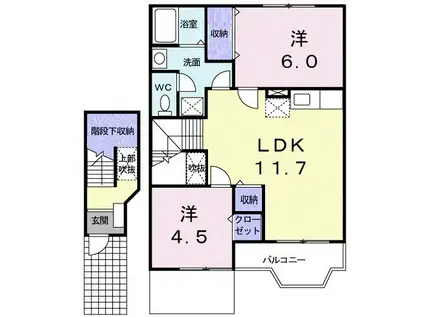 アサテラスI(2LDK/2階)の間取り写真