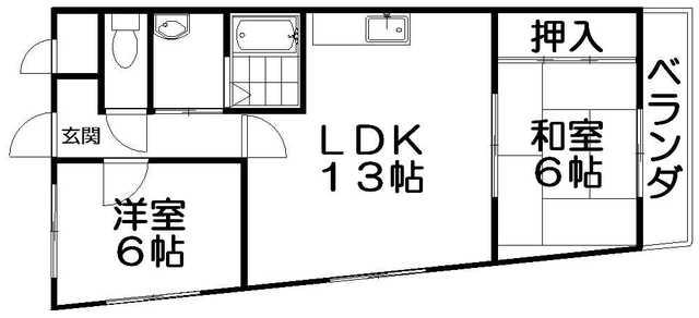 エスポワール交野(2LDK/5階)の間取り写真