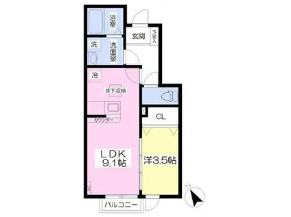 ウィンウッド河原町(1LDK/1階)の間取り写真