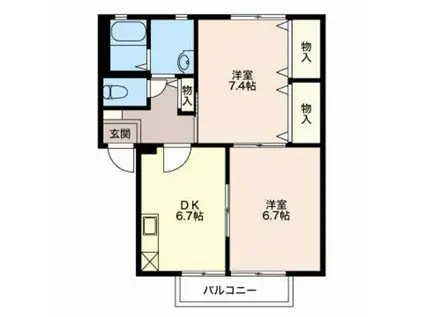 プレミール B(2DK/1階)の間取り写真