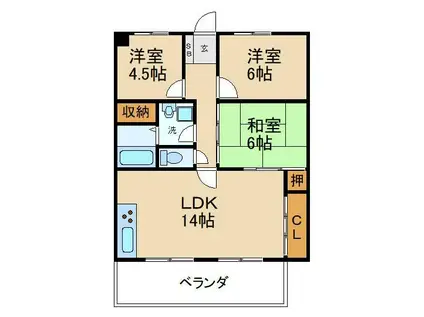 サンヒルズ杉本I(3LDK/2階)の間取り写真