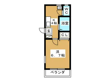 ヘーベルメゾン白糸台(1K/2階)の間取り写真